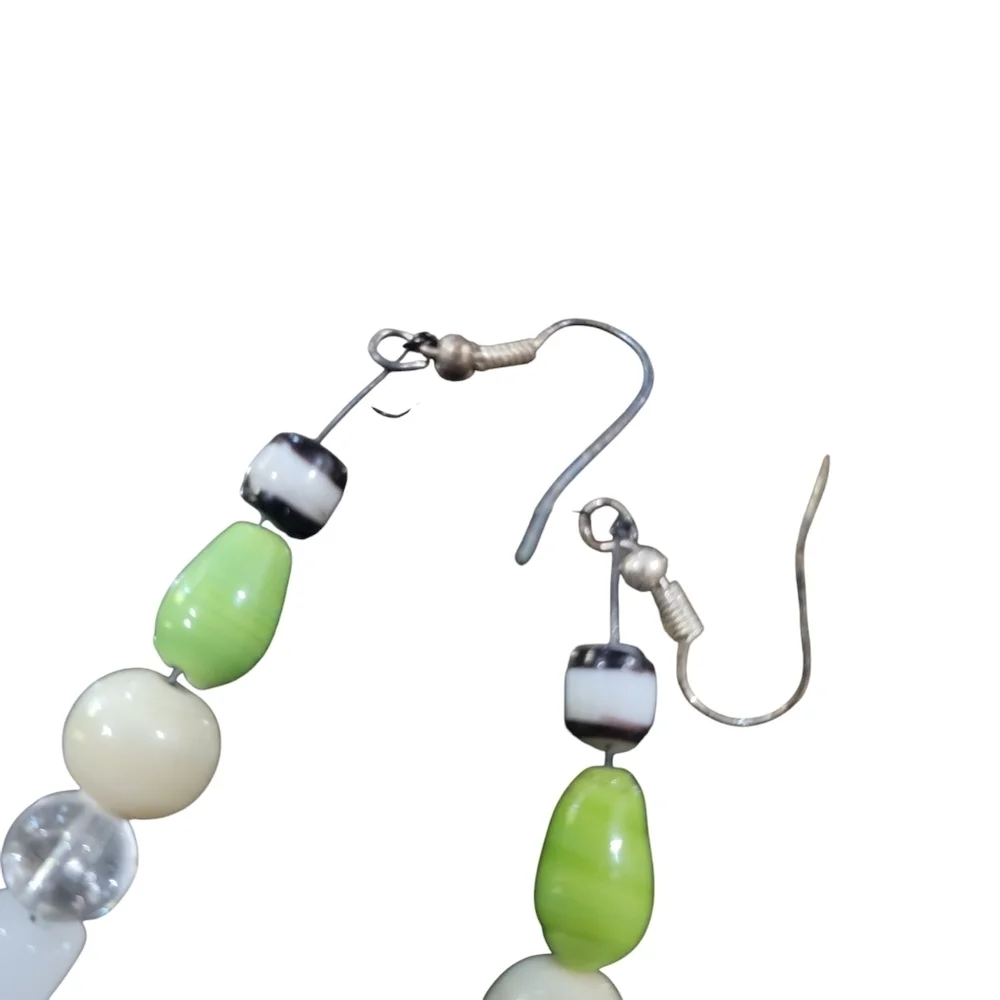 Green and cream bead earrings